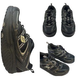 Sketchers Shape-Ups Leather Mesh Sneakers Black Gray 1.75" Sole Women Size 6.5